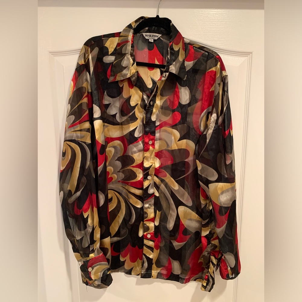 Vintage 100% Silk Abstract Long Sleeve XL